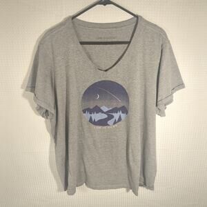 Life is Good Women’s 3XL Gray Crusher Tee Shirt Moon Mountain Graphic V-Neck